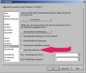Geolocation bei Opera ausschalten